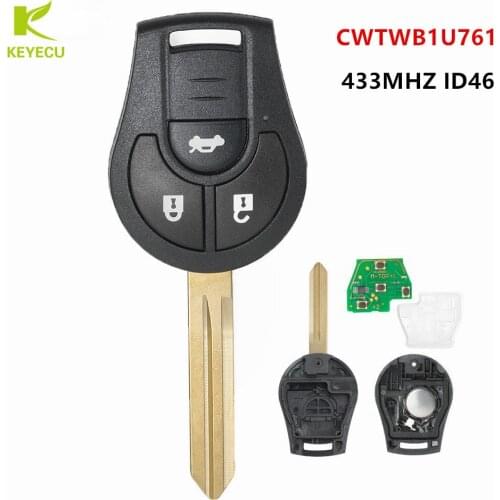 KEYECU Replacement Uncut Remote Key Fob 3 Button 433MHz ID46 for Nissan 350Z SENTRA ALTIMA MAXIMA ARMADA CWTWB1U761