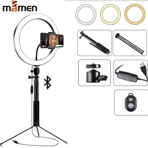 MAMEN Selfie Stick Ring Light Photography 6/8/10 inch LED Makeup Ring Lamp For Youtube Live Streaming Video With Tripod USB Plug