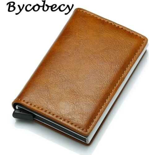 Bycobecy Antitheft Men Vintage Credit Card Holder Blocking Rfid Wallet PU Leather Unisex Security Information Aluminum Purse
