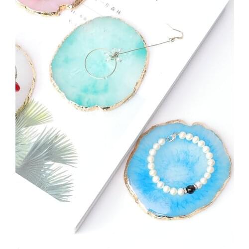 Creative Solid Color Resin Agate Painted Tableware Mat Four-color Coasters Jewelry Display Plate Modern Home Decor