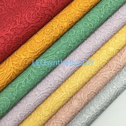 LEOsyntheticoDIY Lace Flowers Embossed Faux Leather Synthetic Vinyl Fabric Leather Sheets For DIY Earing Bows 21X29CM T529C