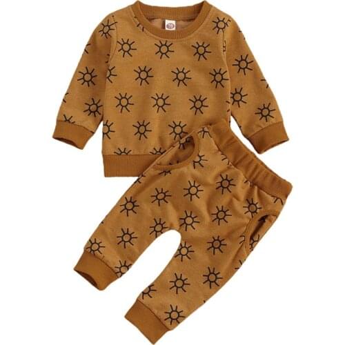 Lioraitiin 0-24M Newborn Infant Baby Girl Fall Shirt Pants Suit Cartoon Sun Printed Long Sleeve Top Trousers