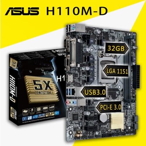LGA 1151 Asus H110M-D Motherboard Intel 6th-Gen Core i7/i5/i3 CPU DDR4 32GB Intel H110 VGA PCI Placa-mãe DDR4 2133MHz 1151 New
