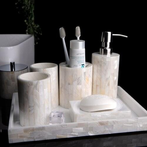 Color Shell Resin Bathroom Accessories Set European Modern Handmade Toothbrush Holder Mouth Cup Soap Dish Shower Accessories
