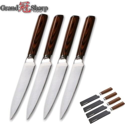 4 Pcs Steak Knife Set GERMAN DIN1.4116 Molybdenum Vanadium Steel Kitchen Knife Set Gift Box Wedding Gift Utility Kitchen Knives