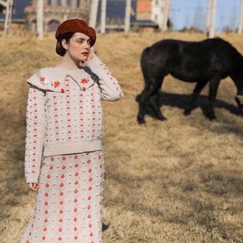 Autumn Original Design Winter Women Mori Girls Sweet Vintage Handmade Floral Embroidery Knitted Pullover Short Sweaters