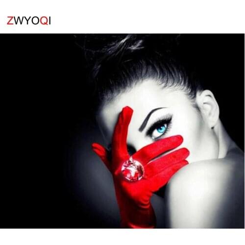 Full Round Diamond mosaic 5D DIY Diamond painting Cross stitch Full Square Diamond embroidery woman Red glove gemstone