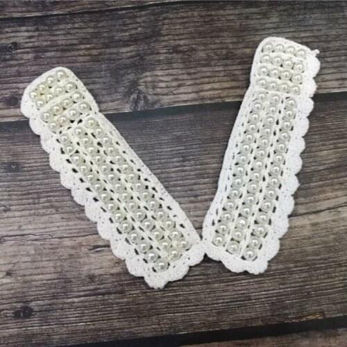 Luxury White Cotton Lace Applique Neckline Lace Collar Sewing Trims Hand Crochet Beads Patch On Clothes Wedding Dress Guipure