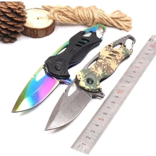 7.87'' Folding Pocket Knife Tactical Survival Knife 3Cr13 Blade Camping Hunting Knives With Keychain Outdoor Self-defense Tool