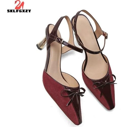 SKLFGXZY 2021 New Arrive French Genuine Leather Women Sandals High Heels Cowhide Sandals Wedding Party Shoes Pumps