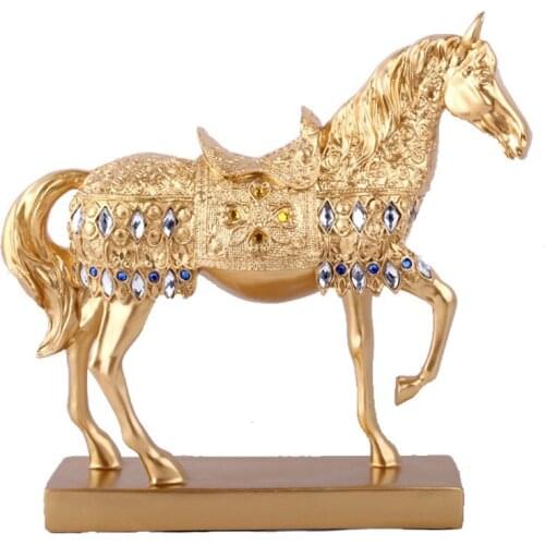 28.8CM(11.3") RESIN GOLDEN SILVERY TROTTING HORSE STATUE DECORATION ANIMAL SCULPTURE HORSE FIGURINE MINIATURE HOME OFFICE DECOR