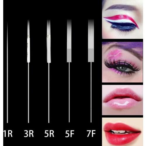 500 Pcs 1R/3R/5R/5F/7F Sterilized Disposable Permanent Makeup Needles Tattoo Needles for Eyebrow Tattoo Makeup Kits