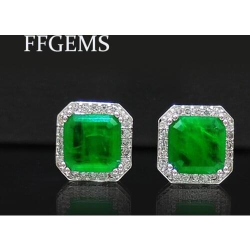 FFGems Vintage Silver Earrings Emerald green color square created stone white cold simple New 2020 for women girl Gift Wholesale