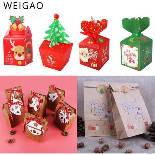 WEIGAO Merry Christmas Candy Box Bag Christmas Santa Snowman Gift Box Paper Box Gift Bag Container Supplies Navidad Kerst 2019