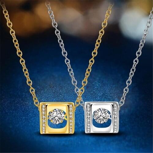 WQQCR Brilliant Chain Necklace Pendant Crystal Case For Women With 45cm Luxurious Big Cubic Zirconia Necklace Square Stone