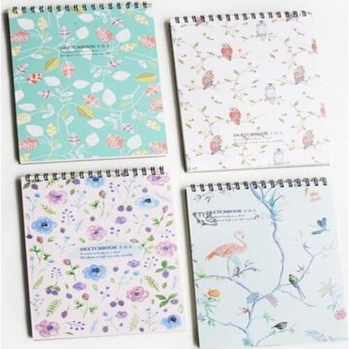 XRHYY 290 x 210 MM 50 Sheets Artist Painter Drawing A4 Bird & Flower Pattern Spiral Bound Coil Sketch Pad Book Pencil Sketchbook