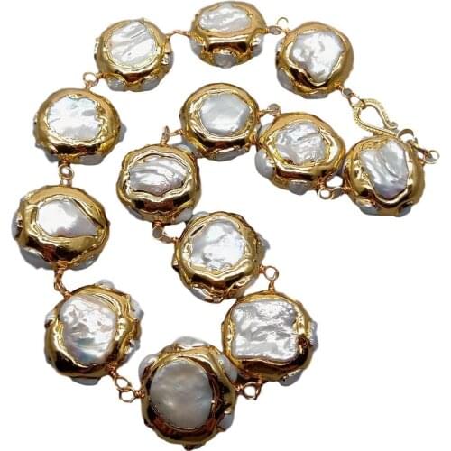 YYGEM gold plated natural Freshwater Cultured White Keshi Pearl wrap choker Necklace 19.5" hyperbole style for women