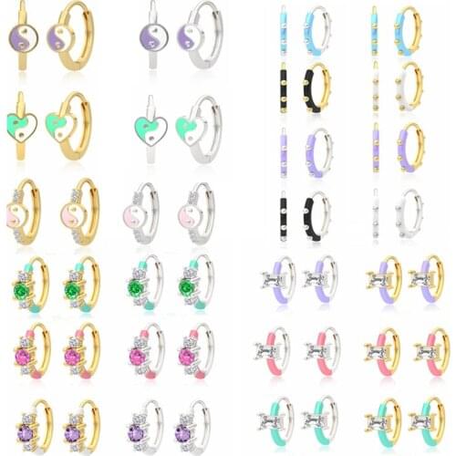 CANNER Earrings 2021 Trend S925 Silver Hoop Ear rings For Women Girl Engagement Gifts Yin Yang Enamel Huggie Earring With Zircon