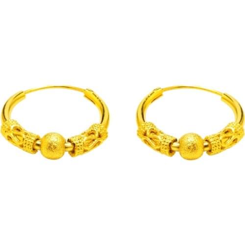 24K Gold Color small Hoop Earring For Women cute golden Metal Round Circle Statement Earrings Vintage wedding Jewelry Gifts