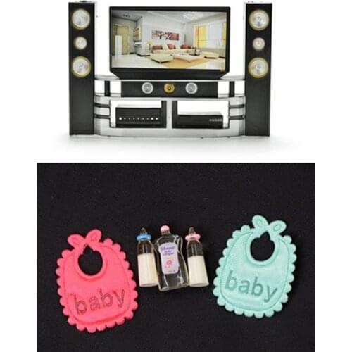 1:6 1:12 Theater HI-FI TV Baby Bottles Shampoo Bibs Set Dollhouse Miniature Toy Doll Food Kitchen Living Room Dolls Accessories