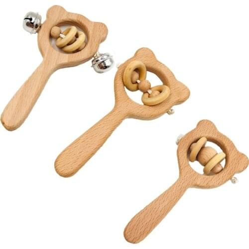 1pc Baby Wooden Rattles Development Montessori Toys for Children Newborn Toddler Kids Edcational Wood Music Hand Bells for Cribs