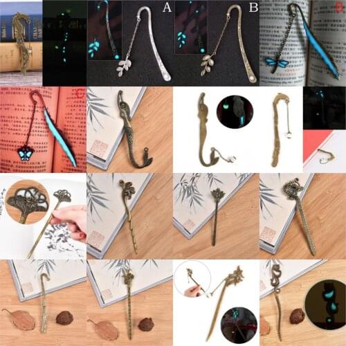 1PC Retro Vintage Bookmark Mermaid /Butterfly Creative Metal Luminous Bookmarks Promotional Gift Stationery Film Book Mark