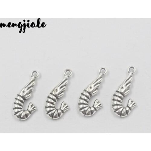 10pcs/lot Trendy Antique Silver Shrimp Charms Metal Pendants Charm for Necklace Bracelet Jewelry Making 27*12mm