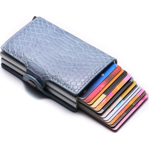 2020 RFID Business Card Wallet Double Aluminium Box PU Leather Automatic Slide Antimagnetic Metal Wallet Credit ID Card Holders