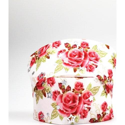 22-75mm silver foil flower printed glowing star ribbon 10/25/50 yards DIY Handmade Gift Packing Wedding Decoration ribbons