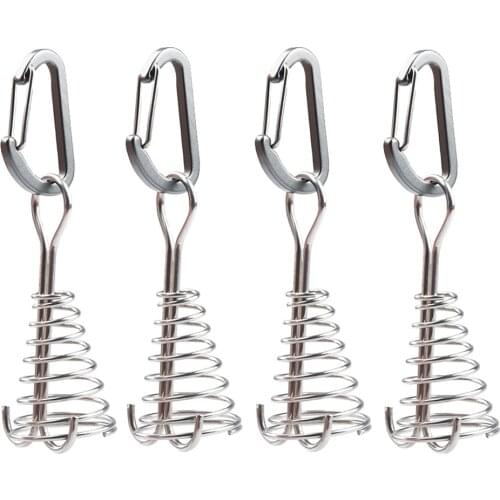 4pcs Awning Tent Fixed Hook Buckle Plank Floor Spring Nails Fixed Hook Windproof Outdoor Camping Tent Buckle Accessories