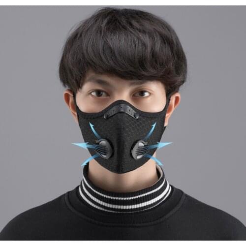 Black Cycling Masks Men Outdoor Sport Pm25 Breathing Valves Adjustable 5ply Unisex Adult Facial Maske Ear Bandage