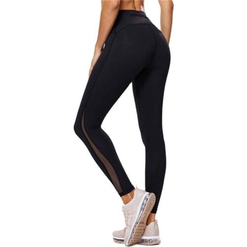 Black Woman Pants with Mesh Fashion Yoga Leggings Sport Women Fitness Gym Pants High Waist Stretch Exercise Workout Trousers