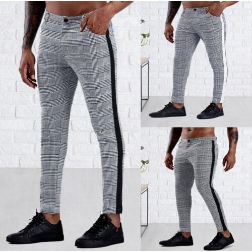 Joggers Men 2021 Fashion Streetwear Trousers Men Pant Plaid Pattern Breathable Polyester Elastic Male Skinny Trousers for Work