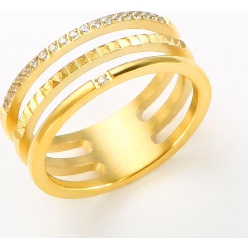 Stainless Steel 3 Circle Crystal Rivet Rings Women Men Geometric Rings For Fashion Party Wedding Jewelry Gift Wholesale