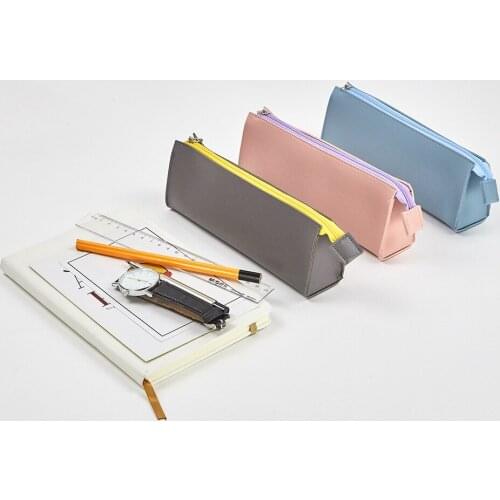 Leather Pencil Case Water Proof Pure Color Is Simple Student Stationery High Capacity Water Proof School Supplies Cute Bag