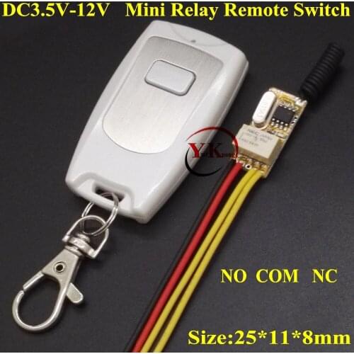 Mini Relay Remote Switch DC 3.6V 3.7V 4.2V 5V 6V 7.4V 9V 12V White Waterproof Transmitter NO COM NC Contact RF Wireless Switch