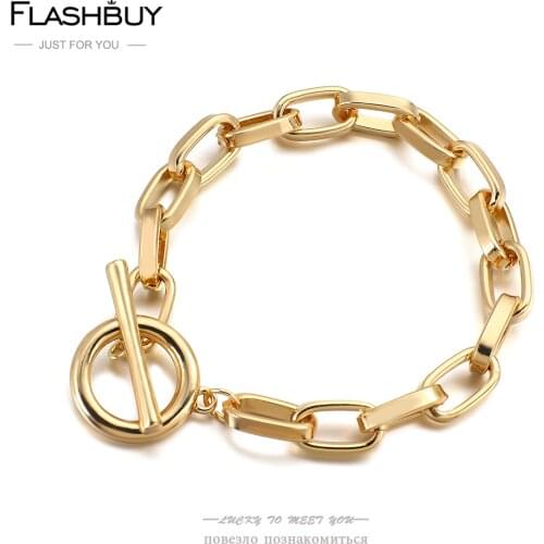 Flashbuy Trendy Thick Box Link Chain Bracelets Women Male Chunky Round Metal Alloy Charm Bracelet Minimalist Fashion Hot Jewelry