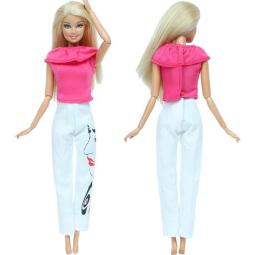 Fashion Sport Outfit Daily Casual Wear Pink T-Shirt White Trousers Accessories Clothes for Barbie Doll Baby Girl DIY House Toy
