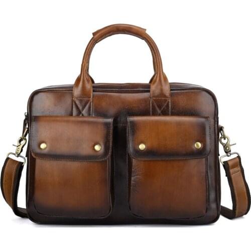 New Luxury High Quality Cowhide Fashion Handmade Mens Business Casual Laptop Cow Leather Mens Bags Inclined Shoulder Bags