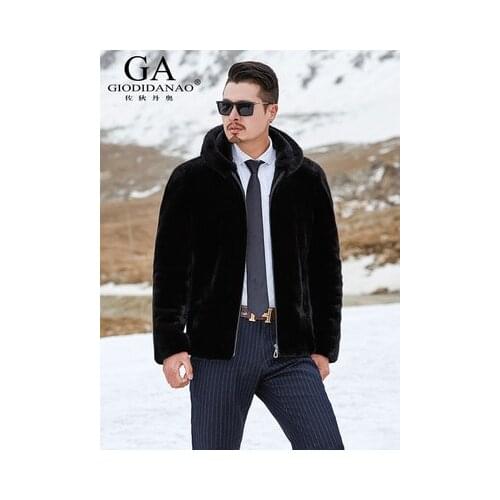 Large size imitation mink coat men medium length new winter imitation fur mens hooded coat mens fur coat mens clothing