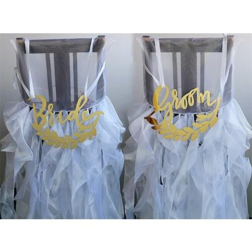 Outdoor Wedding Decoration Mirror Gold Bride and Groom Wedding Chair Sign for Gold Theme Wedding Decration Garden Style