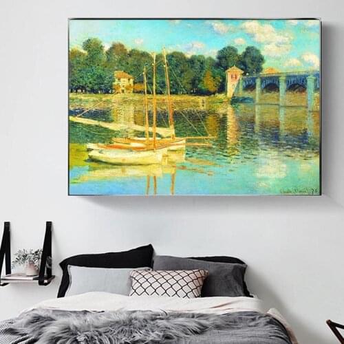 The Bridge at Argente Monet Prints Wall Art Canvas Painting Famous Painting Decorative Pictures for Living Room Home Decor