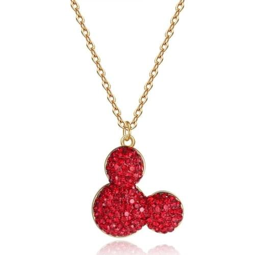 New Fashion Gold Chain Necklace For Women Mickey Cute Red Cubic Zirconia Engagement Pendant Girl Jewelry Gift