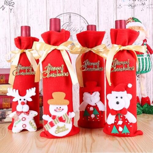 New Year 2021 2020 Christmas Santa/Snowman Wine Bottle Dust Cover Noel Natal Merry Christmas Decorations for Home Dinner Decor