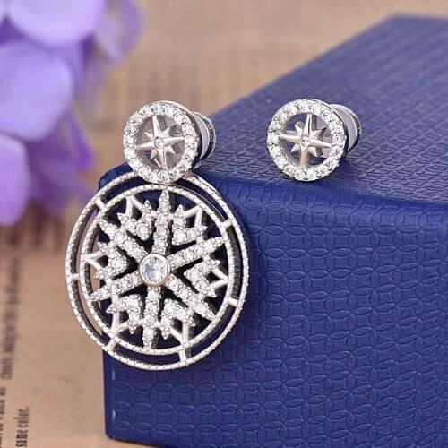 New Earrings Asymmetric Snowflake Crystal Zircon Round Flower Earrings Fashion Accessories Oorbellen Zk30