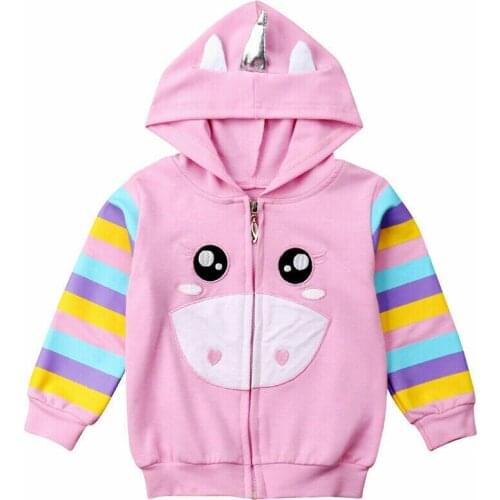 1-6Y Spring Lovely Toddler Baby Girls Jacket Coat Cartoon Print Long Sleeve Zipper Hooded Pink Coat Outfits