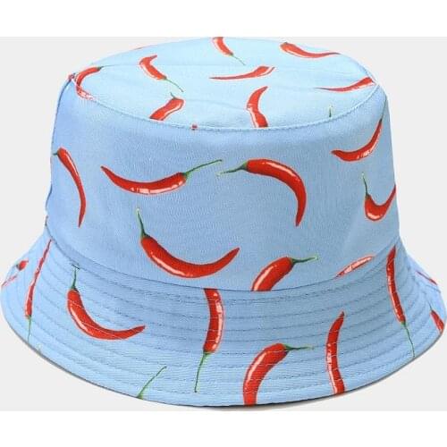 Cotton Pepper Print Bucket Hat Fisherman Hat Outdoor Travel Hat Sun Cap Hats for Men and Women 347