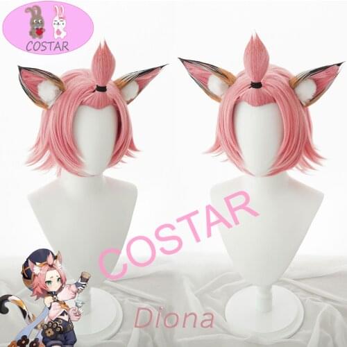 Diona Cosplay Wig without ears Genshin Impact Cosplay Pink Heat Resistant Synthetic Hair Diona Halloween Cosplay