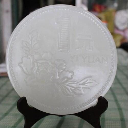 Song voge gem S0027 7" China Natural White Jade Coin Rich Money Wealth unitary Unary lotus Screen Bi