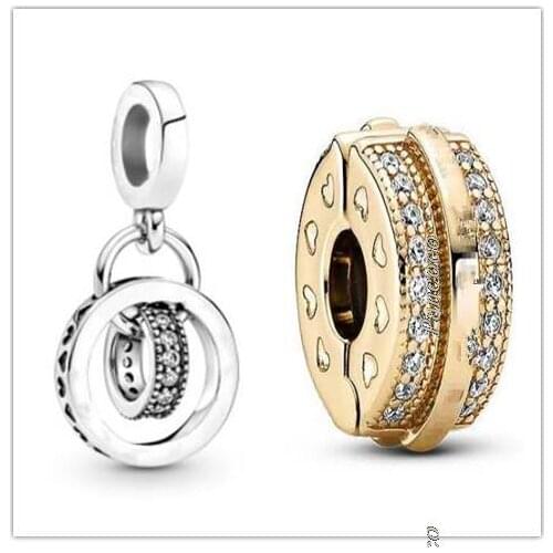 Authentic 925 Sterling Silver Pan Logo Circles Dangle Charm Bead Fit Pandora Bracelet & Necklace Jewelry